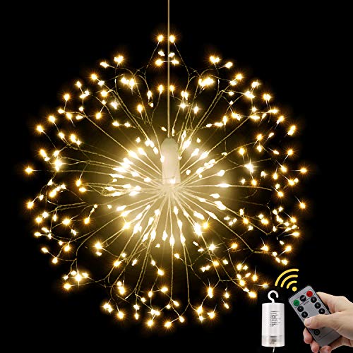 Product Cover KOFOHO LED String Lights, 8 Modes Dimmable with Remote Control, Battery Operated Hanging Starburst Lights with 198 LED, IP44 Waterproof, Decorative Wire Lights for Parties