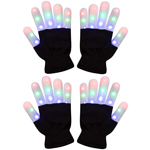 Product Cover Amazer 2 Pack Kids Light Gloves Children Finger Light Flashing LED Warm Gloves with Lights for Birthday Party Christmas Xmas Dance Gifts for More Fun- Black