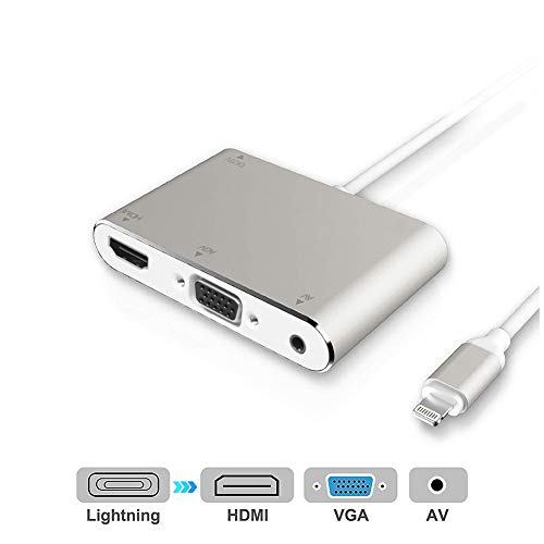Product Cover HDMI VGA AV Adapter Converter, Acetend 2019 Latest Version 4 in 1 Plug and Play Digtal AV Adapter for iPhone X / 8 / 8Plus/7/7Plus/6/6s/6s Plus/5/5s iPad iPod to Projector HDTV (Silver) (Silver)