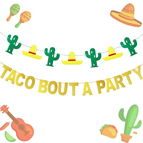 Product Cover JeVenis Gold Glitter Taco Bout A Party Banner Mexican Fiesta Banner for Bachelorette Birthday Party Baby Shower Decorations Supplies