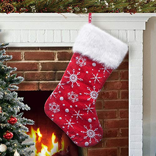 Product Cover S-DEAL Red White Snow Pattern 21 Inches Christmas Stocking Double Layers Gift Holders Xmas Holiday Party Mantel Decoration
