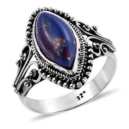 Product Cover Solitaire Ring 925 Sterling Silver Marquise Purple Turquoise Boho Handmade Jewelry for Women