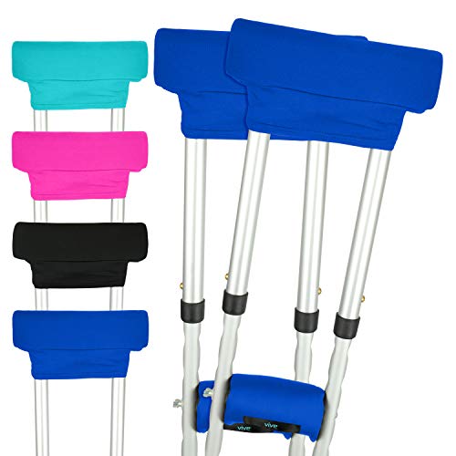 Product Cover Vive Crutch Pads - Padding for Walking Arm Crutches - Universal Underarm Padded Forearm Handle Pillow Covers for Hand Grips - Soft Foam Armpit Bariatric Accessories for Adults, Kids (1 Blue Pair)