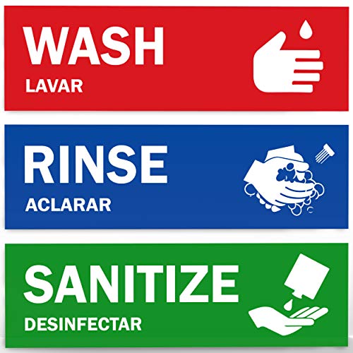 Product Cover Wash, Rinse, Sanitize Sink Labels - Ideal for 3 Compartment Sink - 2.75