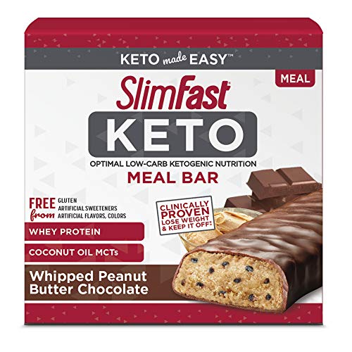 Product Cover SlimFast Keto Meal Replacement Bar, Whipped Peanut Butter Chocolate, 5 Count per pack, 7.4 Ounce