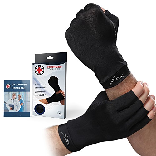 Product Cover Doctor Developed Copper Arthritis Gloves/Compression Gloves and Doctor Written Handbook -Relieve Arthritis Symptoms, Raynauds Disease & Carpal Tunnel (XXL)