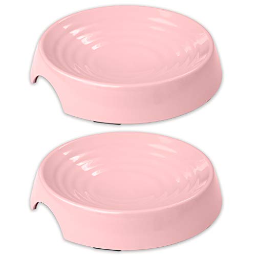 Product Cover CatGuru New Premium Whisker Stress Free Cat Food Bowls, Cat Food Dish. Provides Whisker Stress Relief and Prevents Overfeeding! (Round - Set of 2 Bowls, Rose)