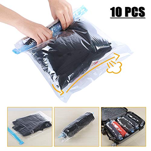 Product Cover Travel Space Saver Bags Vacuum Travel Storage Bags Reusable Packing Sacks (10 Pack), No Vacuum Pump Needed, Save 80% Luggage Space, Double Zipper, 100% Waterproof, Perfect for Travel/ Home Storage