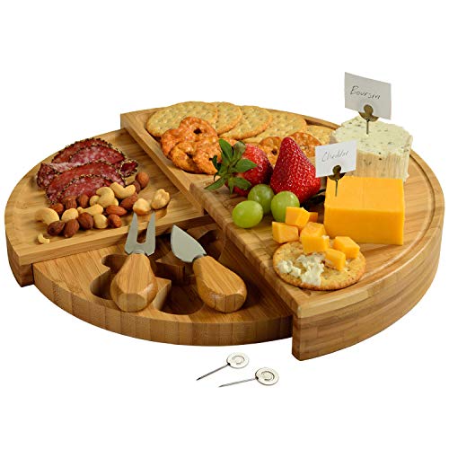 Product Cover Picnic at Ascot Patented Bamboo Cheese/Charcuterie Board with Knives & Cheese Markers- Stores as a Compact Wedge- Opens to 13