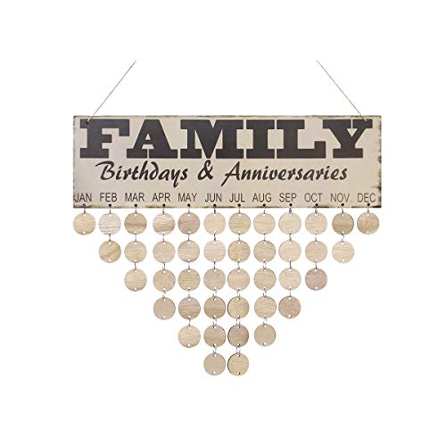 Product Cover VORCOOL Family Birthday Board Plaque DIY Hanging Wooden Birthday Reminder Calendar with 50 Round Discs