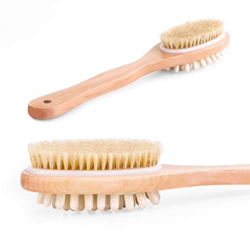 Product Cover Dry Brushing Body Brush, Exfoliating Back Bath Brush for Shower with 100% Natural Boar Bristle Brush & Long Handle - Body Scrub Brush Wooden Massage Brushing Dry Remove Dead Skin