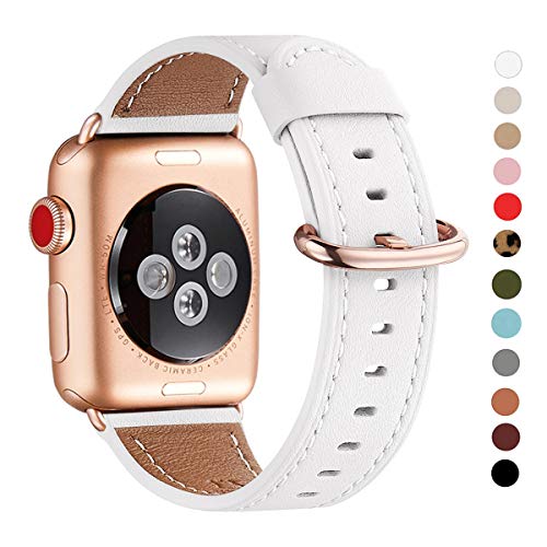 Product Cover WFEAGL Compatible iWatch Band 40mm 38mm, Top Grain Leather Band with Gold Adapter (The Same as Series 5/4/3 with Gold Aluminum Case in Color) for iWatch Series 5/4/3/2/1 (White Band+Rosegold Adapter)