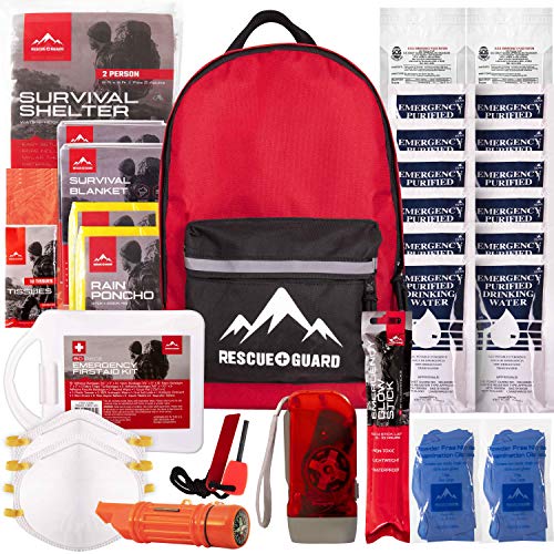 Product Cover Rescue Guard First Aid Kit Hurricane Disaster or Earthquake Emergency Survival Bug Out Bag Supplies for Families - Up to 12 Day 72 Hours of Disaster Preparedness Supplies (Intermediate Survival Pack)