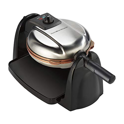 Product Cover Hamilton Beach Flip Belgian Waffle Maker with Non-Stick Copper Ceramic Removable Plates, Browning Control, Drip Tray, Stainless Steel (26031)
