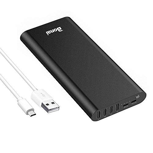 Product Cover Portable Charger 20000mAh, BONAI iPhone Charger Aluminum External Battery Pack, 4 USB Output Ports(4.8A) Power Bank, High-Speed Charging Compatible iPhone X 8 7+ Plus Samsung S9 S8 iPad Tablet - Black