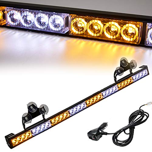 Product Cover Traffic Advisor Light Bar 35.5 Inch 13 Flash Patterns 32 Led Warning Emergency Strobe Light Bar Directional Flashing Led Safety Lights with Cigar Lighter (35.5 Inch, Yellow/White)