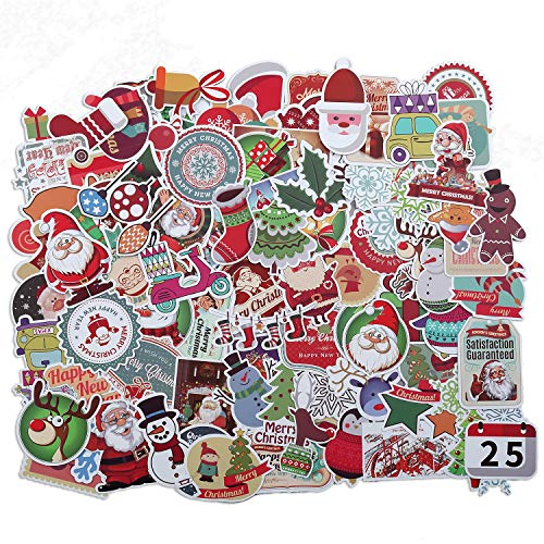 Product Cover Christmas Stickers , 100 Pcs Santa Snowflake Stickers for Kids , Merry Christmas Decorations Stickers for Envelopes Gifts Tags Crafts Windows Snowboard