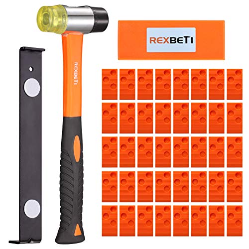 Product Cover REXBETI Ultimate Laminate Wood Flooring Installation Kit with 40 Spacers, Tapping Block, Heavy Duty Pull Bar and Diameter 35mm High-Strength Fiberglass Handle Mallet, Non Slip Soft Grip (Orange)