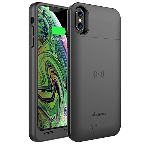 Product Cover Alpatronix iPhone Xs Max Battery Case, Ultra Slim Portable Protective Extended Charger Cover with Qi Wireless Charging Compatible with iPhone Xs Max (6.5 inch) BXXt Max - (Black)