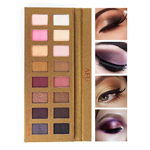 Product Cover AFU High Pigmented Eyeshadow Palette Matte + Shimmer 16 Colors Makeup Natural Bronze Neutral Smokey Blendable Waterproof Eye Shadows Cosmetic - P-12