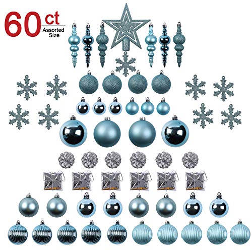 Product Cover Sunnyglade 60ct Blue Christmas Tree Ball Ornaments Set Shatterproof Christmas Bling-Bling Hanging Decoration with Hand-held Gift Package for Xmas Tree Holiday Wedding Party