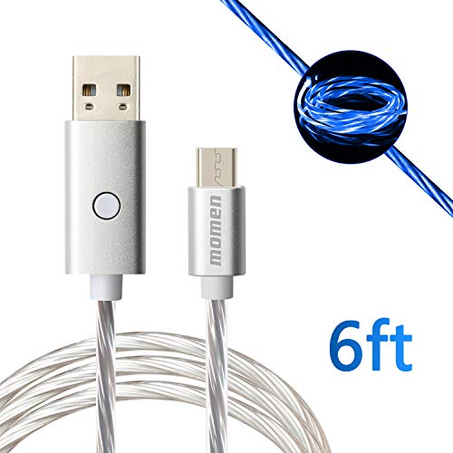 Product Cover momen Micro USB Charger, Micro USB Cable 6FT, Led Android Charger for Samsung Galaxy S7 Edge/S7/S6, HTC, LG, Sony, Xbox One, PS4 & More Android Smartphones (Blue Light)