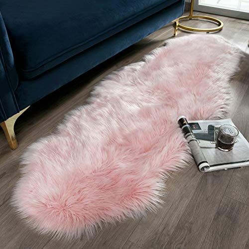 Product Cover Ashler Soft Faux Sheepskin Fur Chair Couch Cover Pink Area Rug for Bedroom Floor Sofa Living Room 2 x 6 Feet