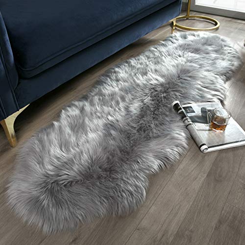 Product Cover Ashler Ultra Soft Fluffy Area Rug Faux Fur Sheepskin Carpet Chair Couch Cover for Bedroom Floor Sofa Living Room, Grey 2 x 6 Feet