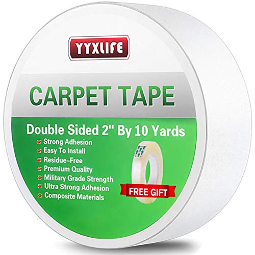 Product Cover YYXLIFE Double Sided Carpet Tape for Area Rugs Carpet Adhesive Rug Gripper Removable Multi-Purpose Rug Tape Cloth for Hardwood Floors,Outdoor Rugs,Carpets.Heavy Duty Sticky Tape,2Inch x 10 Yards,White