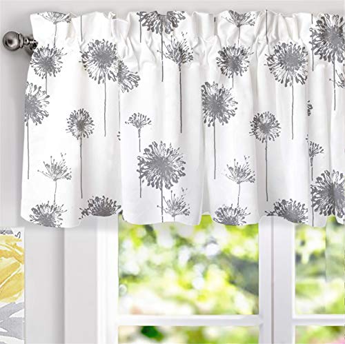 Product Cover DriftAway Dandelion Floral Botanical Lined Thermal Insulated Window Curtain Valance Rod Pocket 52 Inch by 18 Inch Plus 2 Inch Header Gray 1 Pack