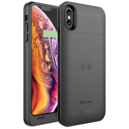 Product Cover Alpatronix iPhone Xs Max Battery Case, 5000mAh Slim Portable Protective Extended Charger Cover Works with Qi Wireless Charging Compatible with iPhone Xs Max (6.5 inch) BXX Max - (Black)