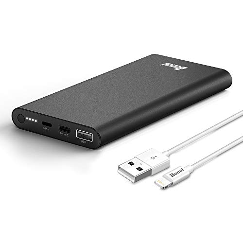 Product Cover Portable Charger, BONAI 12000mAh Power Bank, (Aluminum) (Powerful) (Travel) USB C High-Speed 3.0A Input/Output Compatible iPhone iPad Samsung Android (Charging Cable Include) - Black
