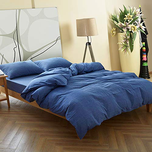 Product Cover M.y Design- Royal Blue Duvet Cover Set, 100% Washed Cotton Yarn Dyed Plain Solid Color, Soft Bedding with Zipper Closure Corner Ties (3pcs, King Size)