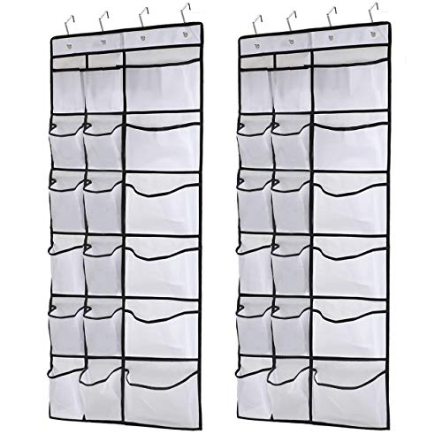 Product Cover Kootek 2 Pack Over The Door Shoe Organizers, 12 Mesh Pockets + 6 Large Mesh Storage Various Compartments Hanging Shoe Organizer with 8 Hooks Shoes Holder for Closet Bedroom, White (59 x 21.6 inch)