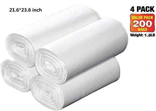 Product Cover Clear White Kitchen Trash Bags,30 Liter / 8 Gallon, 200-Counts /4rolls 21.6'' x 23.6'' Kitchen Trash Bags Home Office Grabage Can