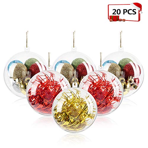 Product Cover Mbuynow 20 Pack 80mm Clear Ornaments Balls, DIY Plastic Fillable Christmas Decorations Tree Balls Baubles Craft Transparent Ball Gifts for Wedding Party Decor