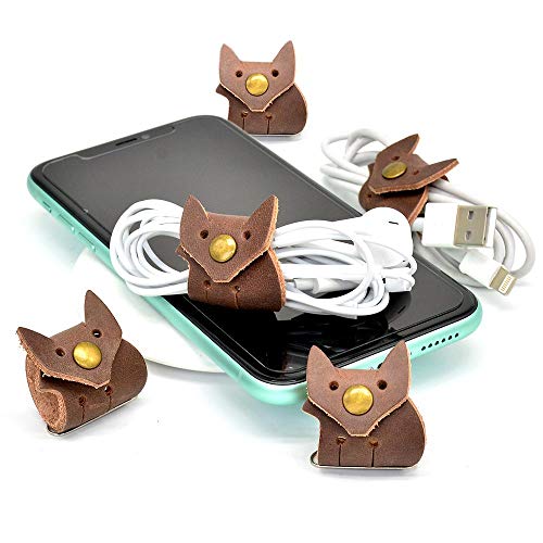 Product Cover CAILLU Cord Organizer,Cord Keeper,USB Holder,Cable Management,Cable Straps,Earbud case,wrap Headphone,Headset Winder,Phone Earphone Clips Ties,Fox Tiny Leather Gifts Gadget 5