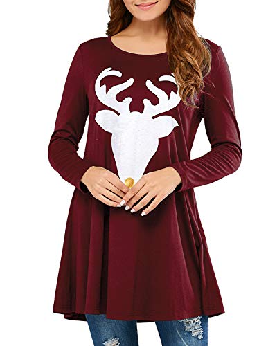 Product Cover kenoce Women's Tunic Tops Shirts Blouses Long Sleeve Casual Loose Long Tunics Christmas Reindeer for Leggings