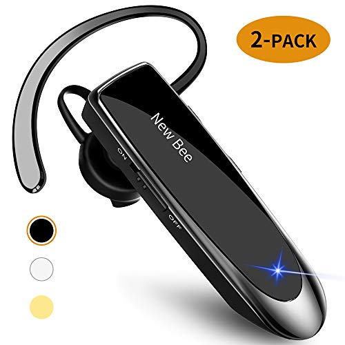 Product Cover [2 Pack] Bluetooth Earpiece Wireless Handsfree Headset New Bee V5.0 24 Hrs Driving Headset 60 Days Standby Time with Noise Cancelling Mic Headset Case for iPhone Android Samsung Laptop Truck Driver