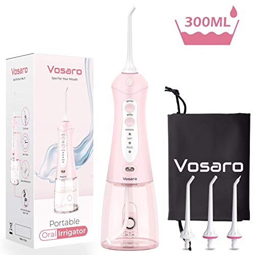 Product Cover Cordless Water Flosser For Teeth 300ML, Portable Oral Irrigator Travel Dental Water Pick Teeth Cleaner With 3 Jet Tips, Rechargeable Waterflosser,IPX7 Waterproof Braces Flossers For Adults And Kids