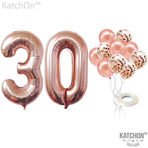 Product Cover Rose Gold 30th Birthday Decorations - 30 Balloons | Large Mylar Foil Balloon and Confetti Latex Balloons | Real Rose Gold Party Supplies | Great for 30 Years Birthday, Anniversary, Home Office Decor
