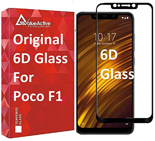 Product Cover VALUEACTIVE Accessories For All Tempered Glass for Poco F1 (Black) Edge to Edge Full Screen Coverage with easy installation kit