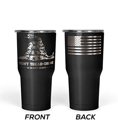 Product Cover We The People - Don't Tread On Me Coffee Mug - Stainless Steel Travel Mug with American Flag - 30 oz Insulated Tumbler - Gadsden Flag Army Tumbler - Military Accessories (Black)