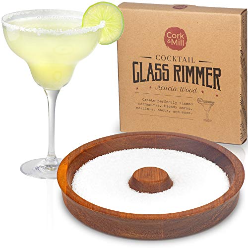 Product Cover Cork & Mill Margarita Salt Rimmer, Acacia Wood Glass Rimmer, Sugar and Salt Rimmer for Wide Glasses up to 5.5 Inches