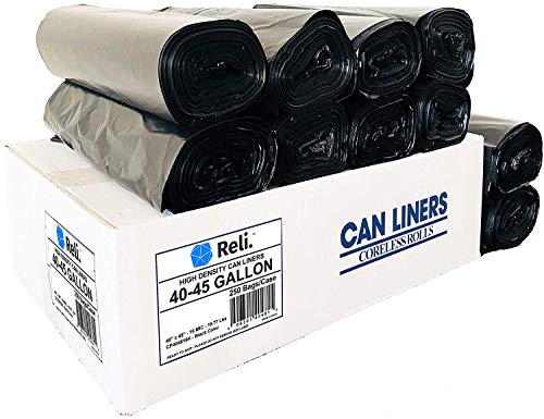 Product Cover Reli. SuperValue 40-45 Gallon Trash Bags (250 Count Bulk) Black Large Garbage Bags - 40 Gallon - 42 Gallon - 44 Gallon - 45 Gallon Large Trash Bag Can Liners 40-45 Gal Capacity
