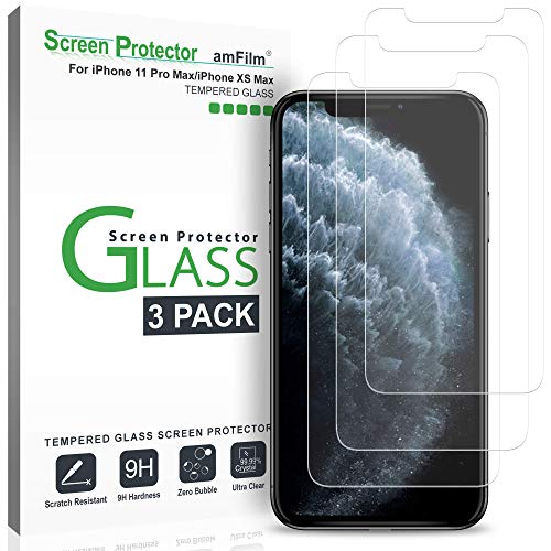 Product Cover amFilm Screen Protector Glass for iPhone 11 Pro Max and iPhone Xs Max (3 Pack), Tempered Glass Screen Protector Film for Apple iPhone 11 Pro Max and 10S Max (6.5 Inches)