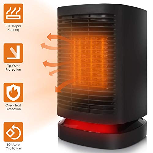 Product Cover Fitfirst 950W PTC Ceramic Space Heater, Electric Mini Personal Heater Fan with Auto Oscillation, ETL Approved with Over-Heat and Tilt Protection, Warm/Natural Wind for Office and Home Use