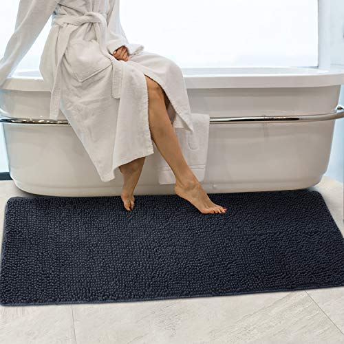 Product Cover Secura Housewares Soft Microfiber Bathroom Rugs, 47 x 28 Inches Non Slip Bath Mat for Door, Bathroom & Bedroom with Water Absorbent, Machine Washable (Dark Gray)