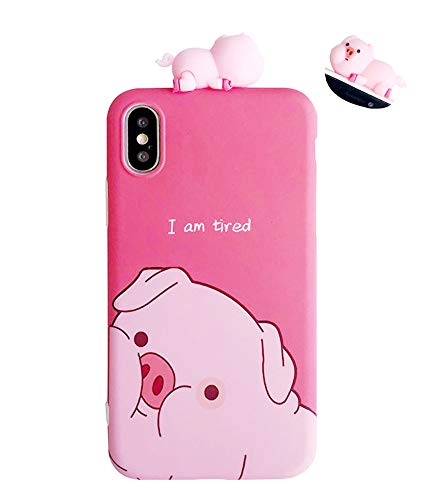 Product Cover UnnFiko Piglet Phone Case Compatible with iPhone X, Cute 3D Cartoon Animal Soft Silicone Protective Case for Girls Women (Tired Pig, iPhone X)
