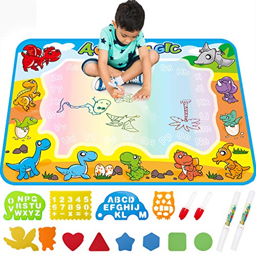 Product Cover FREE TO FLY Large Aqua Drawing Mat for Kids Water Painting Writing Doodle Board Toy Color Aqua Magic Mat Bring Magic Pens Educational Travel Toys Gift for Boys Girls Toddlers Age 2 3 4 5 6